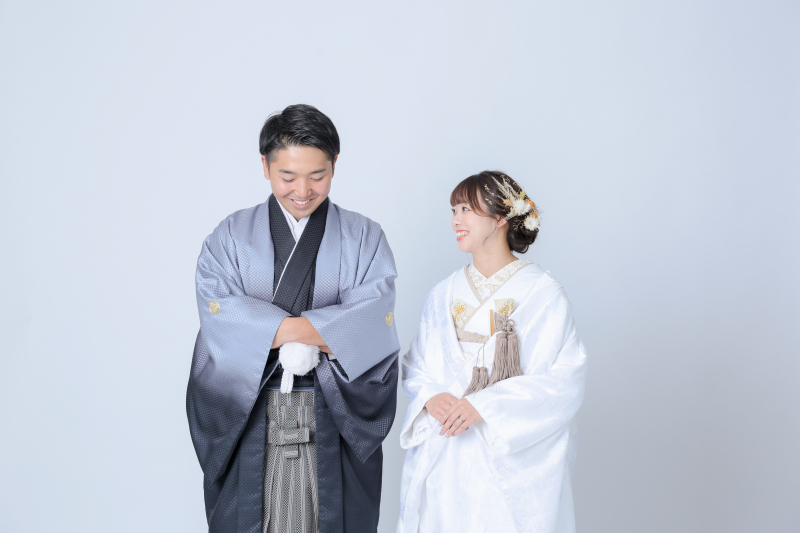 白無垢×ブルー紋付で