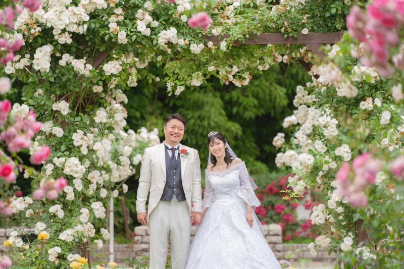 満開のバラ園での撮影