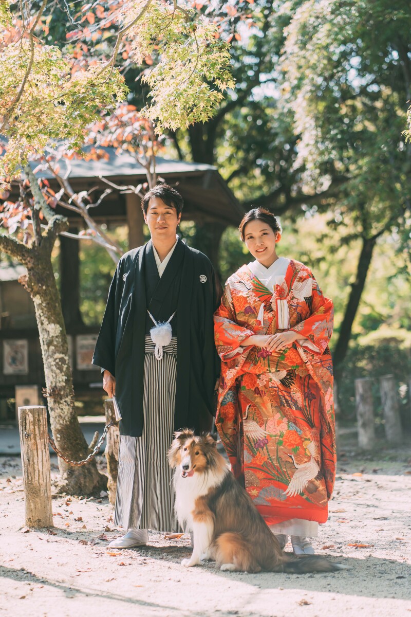 愛犬と一緒に全体ポーズでスタート!