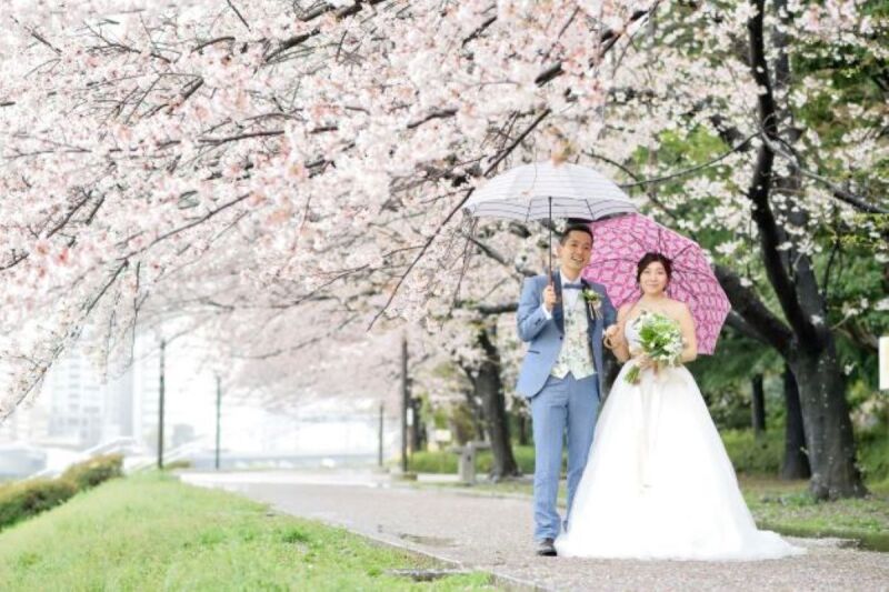 桜の花と傘の花