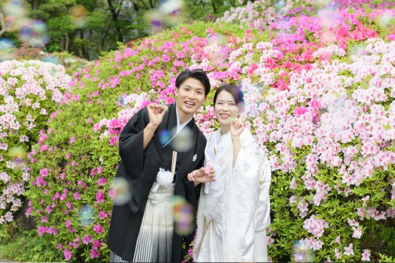 シャボン玉を使って。