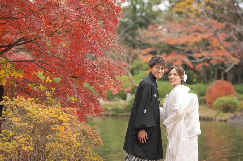 【和装*紅葉ロケーションフォト】新郎新婦和装1着ずつ,ヘアメイク,データ100カット,全データレタッチ付き,移動費,撮影申請費込