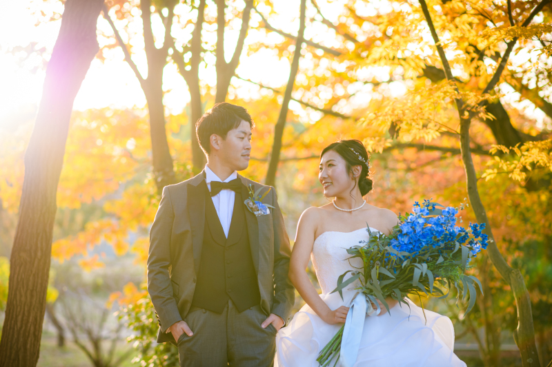【洋装*紅葉ロケーションフォト】新郎新婦洋装1着ずつ,ヘアメイク,データ100カット,全データレタッチ付き,移動費,撮影申請費込