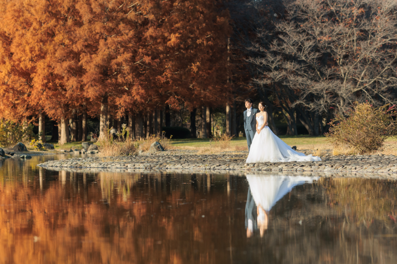 【洋装*紅葉ロケーションフォト】新郎新婦洋装1着ずつ,ヘアメイク,データ100カット,全データレタッチ付き,移動費,撮影申請費込