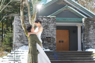 和洋装&times;諏訪神社・館内・タリアセン【雪】