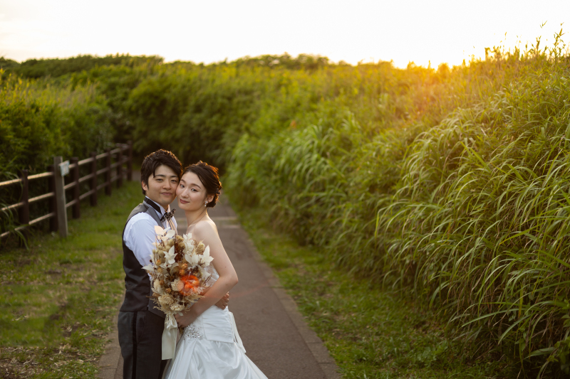 夕陽に照らされて