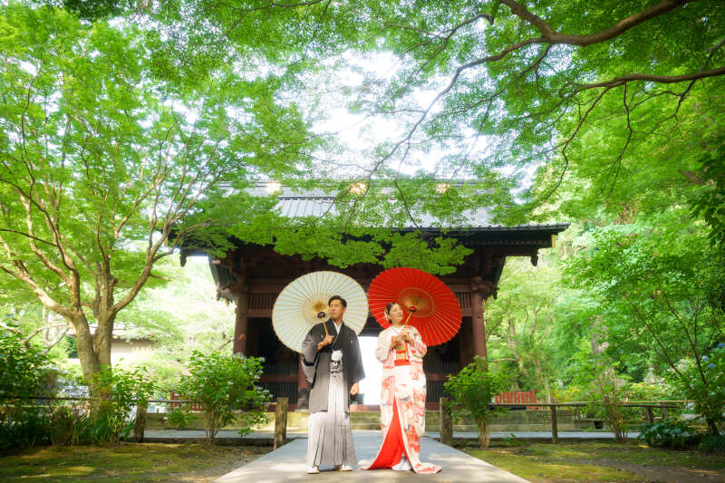 【新緑ロケーションフォト】新郎新婦和装1着ずつ,ヘアメイク,データ100カット,全データレタッチ付き,移動費,撮影申請費込