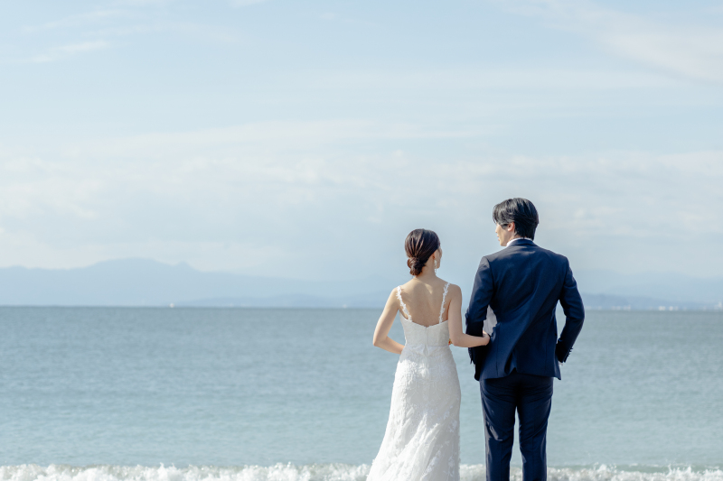 【一色海岸撮影プラン】上質ドレス&times;タキシード&衣裳小物レンタル、レタッチ済100カット