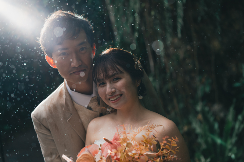 雨粒きらめく森で