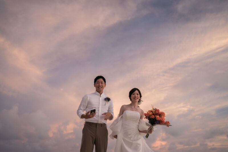 ピンクの夕日で