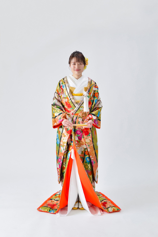 E111/色打掛_縦縞鳳凰草花