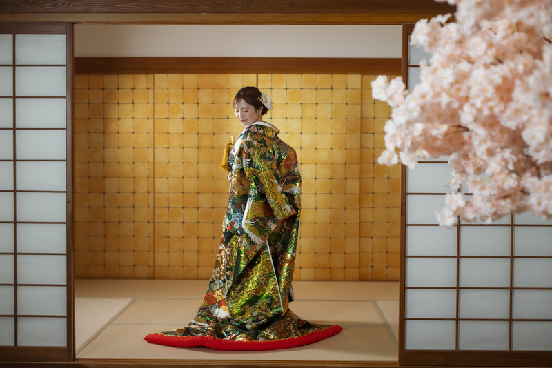 金屏風の光に映える、艶やかな一瞬。