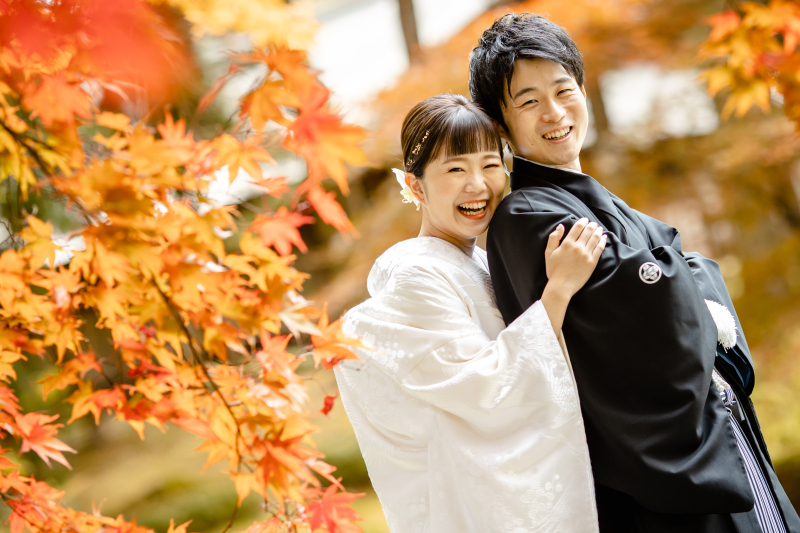 紅葉と楽しい二人を一緒に