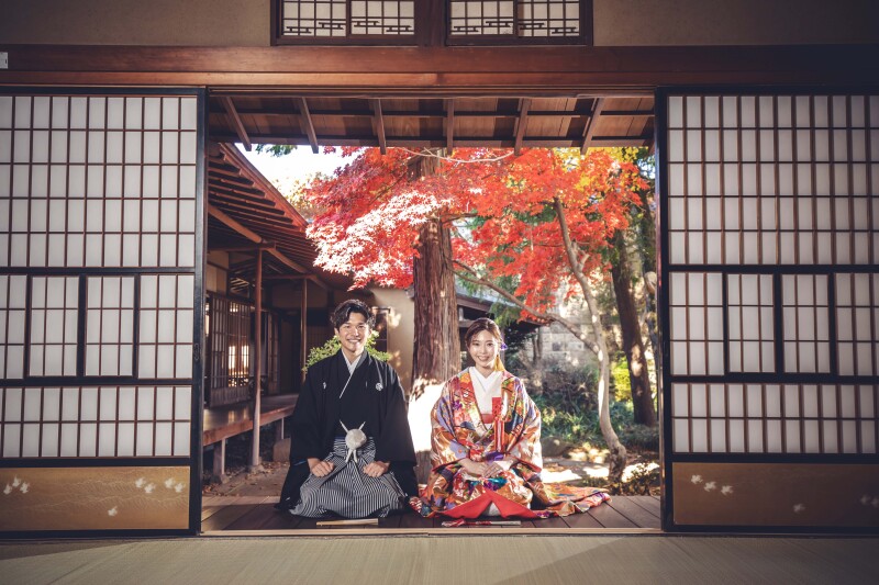 人気!和室レンタル付 掬翠苑紅葉+若竹の杜 2箇所ロケお好きな衣装2着(衣装差額無し)データ200レタッチ済付 128,000円