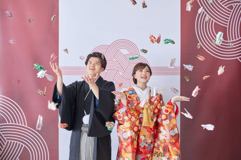 演出をいれた和装スタジオ撮影