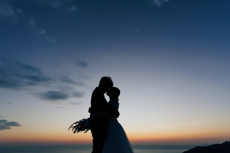 夕日をバックに