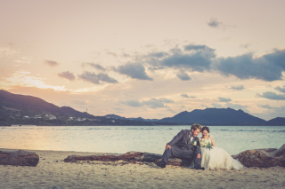 沈む寸前の夕日。ナイスロケーション!!