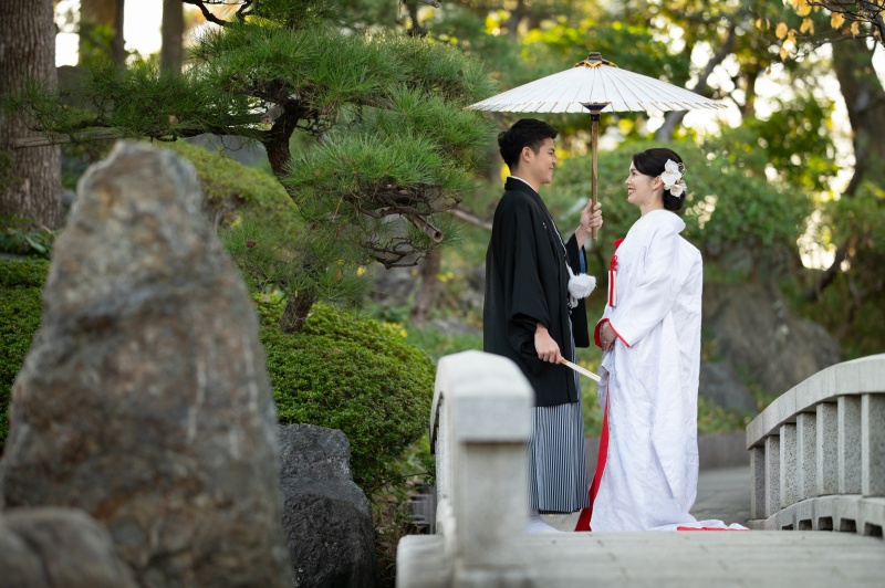 庭園での撮影開始