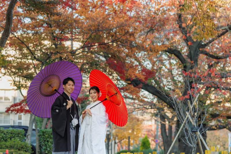 紅葉シーズンの日本庭園で