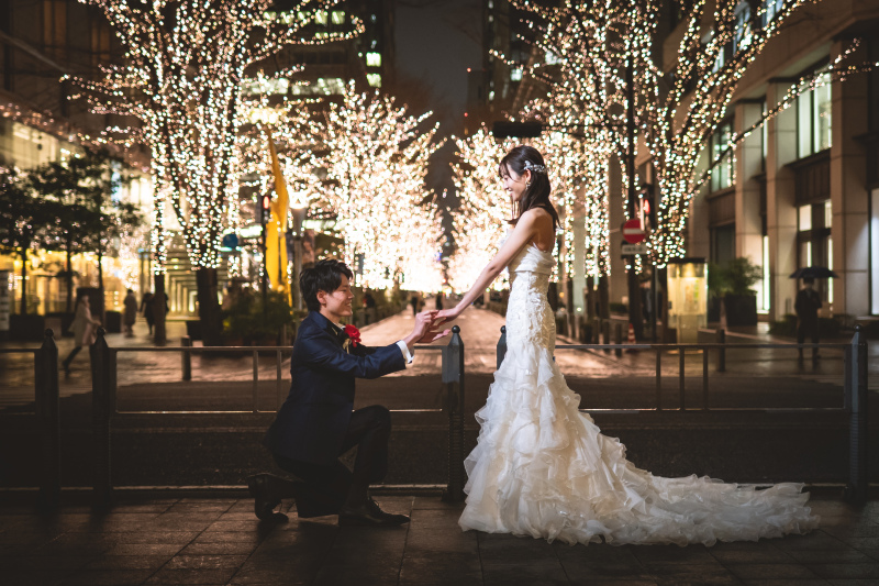 和装⇒スタジオ・洋装⇒イルミネーション付きナイト撮影