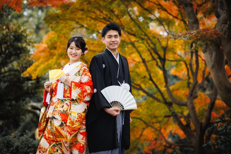紅葉の季節の池田山公園の日本庭園