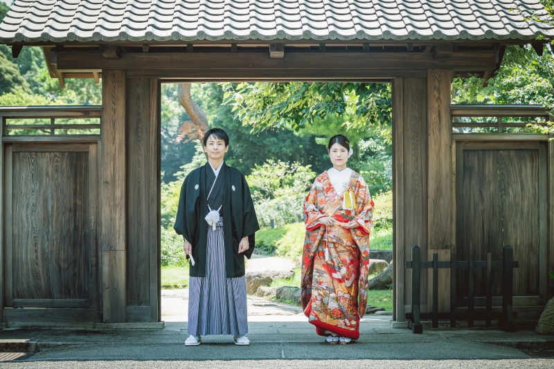 和装2着着て肥後細川庭園とスタジオでの撮影