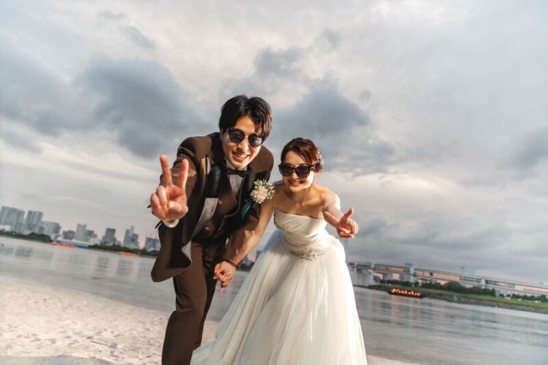 和装は日本庭園×洋装はお台場海浜公園