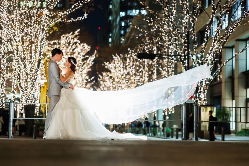 イルミネーションが綺麗な仲通りでの撮影