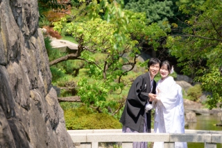 ９月の撮影　和装⇒日本庭園　ドレス⇒東京駅ナイト撮影