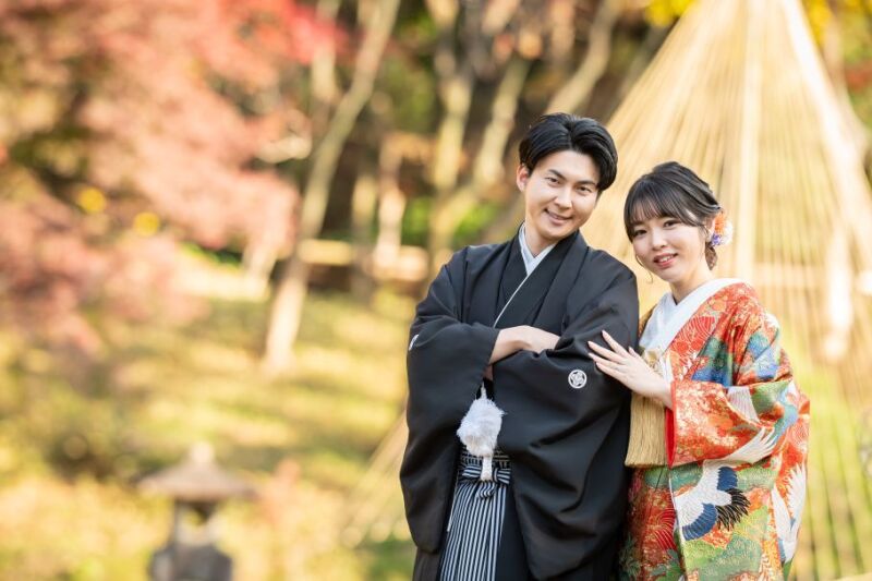 日本庭園で和装撮影からスタート