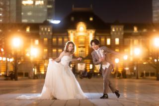 梅が咲いている庭園で撮影＆東京駅のナイト撮影