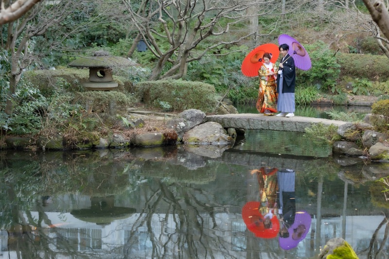 庭園で撮影スタート