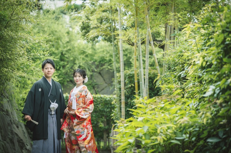 花畑記念庭園とスタジオで撮影する和装弐点プラン