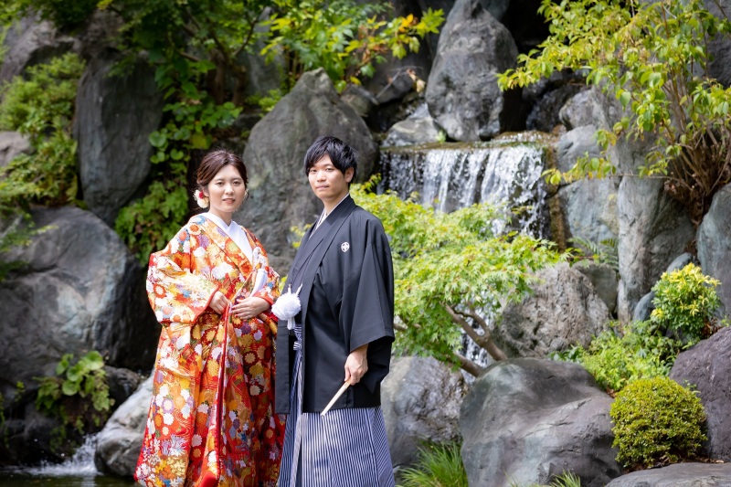 滝の前での撮影