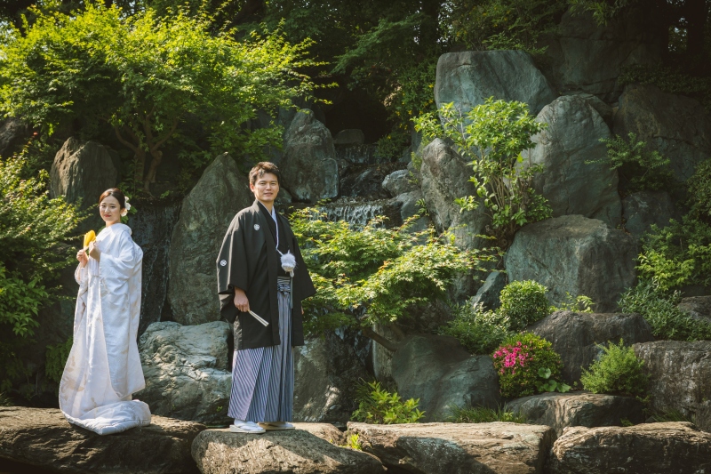 和装は日本庭園の花畑記念庭園で撮影