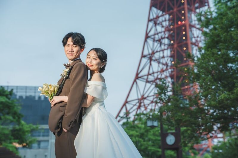 東京タワー周辺&東京駅でお好きなドレスを着て撮影
