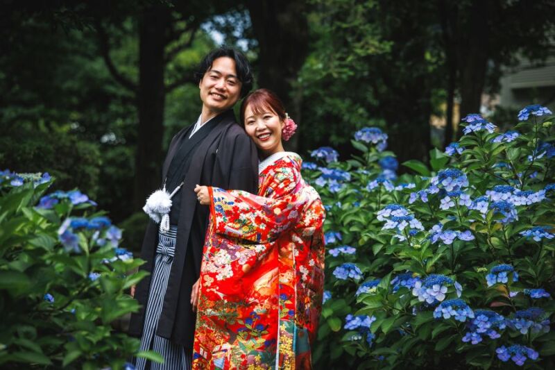 紫陽花キャンペーン6/9～6/30迄　ウェルカムボードプレゼント♪　日本庭園＆スタジオでお好きな和装2着　撮影データ230カット