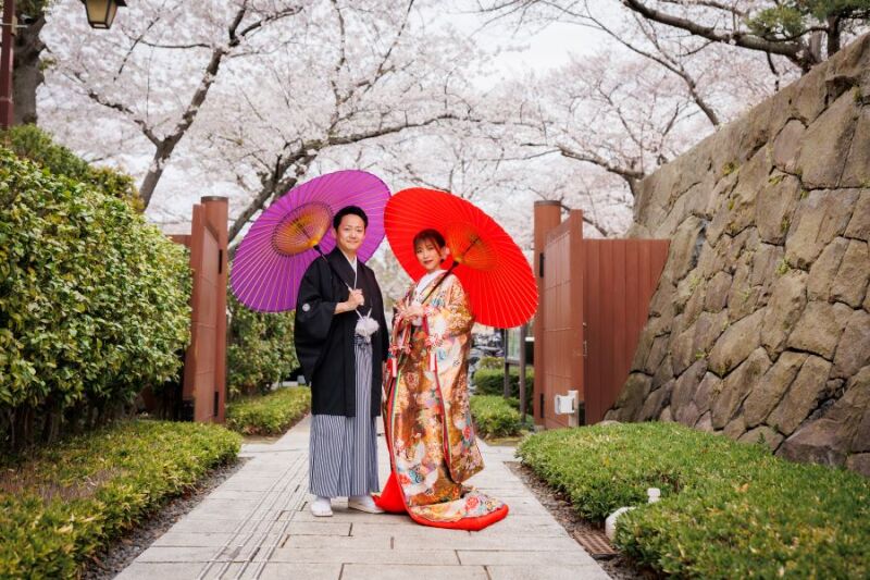 【桜の咲く時期✿ 3/26～4/10　花畑記念庭園で撮影】和装1着　撮影データ130カット最短3～5営業日後お渡し　金屛風撮影付