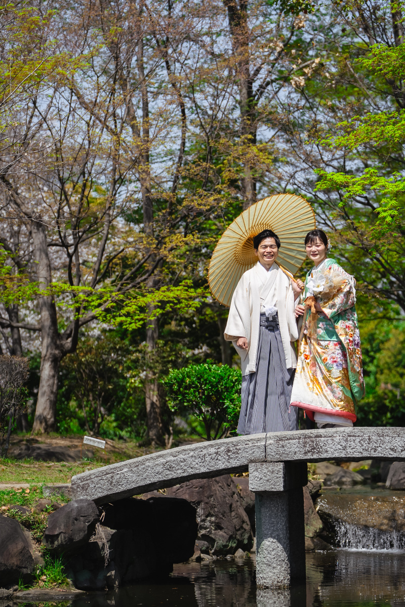 番傘が似合う庭園ショット