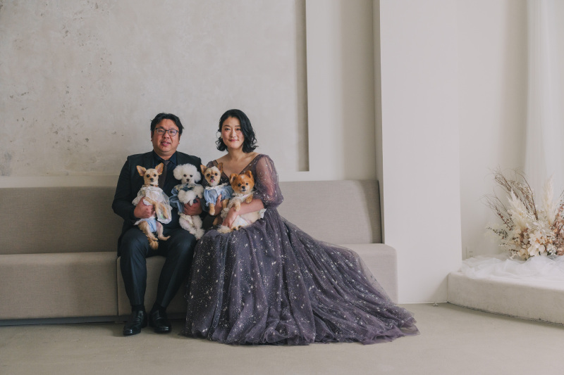 愛犬4匹と。柔らかな光に包まれるソファカット