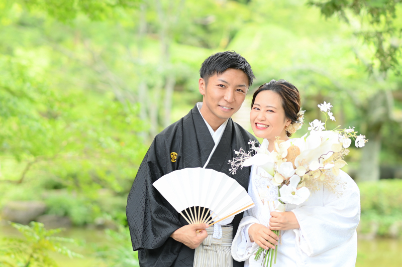 扇子とブーケで。