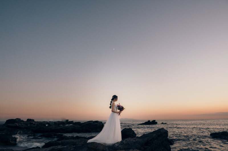 サンセット時間帯での海岸撮影