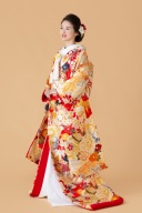 色打掛「まりに扇面」赤地に金糸が輝く定番の古典柄