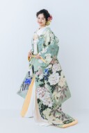 色打掛「花鳥清景図　緑青」ふんわりとしたボリュームの善王寺織