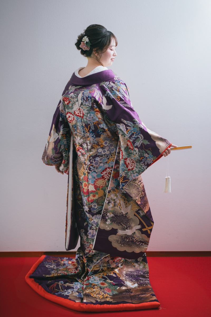 ★プラン内★色打掛「幸彩花車文」紫地に花や鶴が舞う高貴な一着