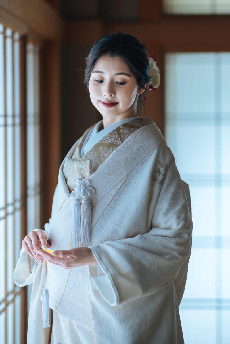 白無垢アレンジコーデ「金彩加工　花車」✖ 掛下「花尽菱」