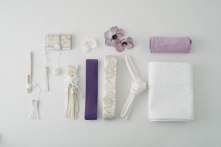 花嫁小物（五点セット白金菊・帯揚げうす紫・帯白）