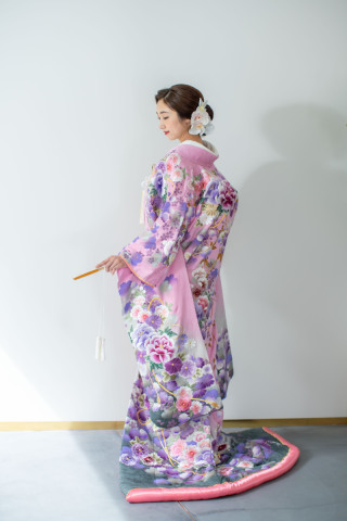 色打掛「桜グリーンぼかし」アンニュイなアッシュグリーンが魅力