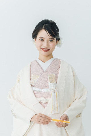 白無垢アレンジコーデ「金彩加工　花車」✖ 掛下ピンク絞り