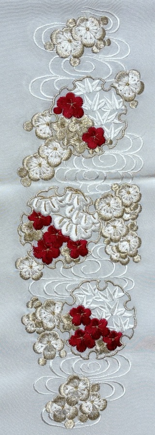 刺繡衿「流水と松竹梅　赤」